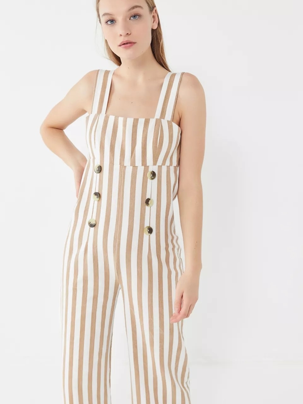 GUC Urban Outfitters Small Petite Tan & White Striped Jumpsuit